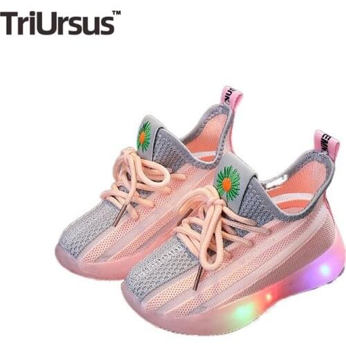 Childrens Luminous Sneakers Boy Girl Kids Mesh Breathable LED Tennis Casual Sneaker 2021 Autumn Glow-in-the-dark Sports Shoes