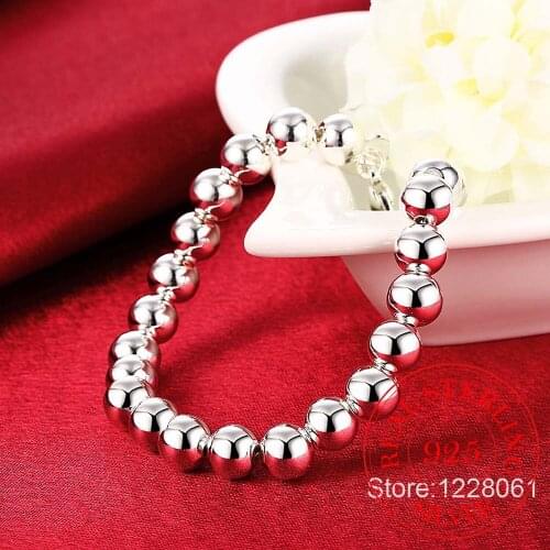 Hot Style 925 Sterling Silver Fine Jewelry 8mm Hollow Silver Beads Bracelet 925 Silver Jewelry Woman 1Pcs