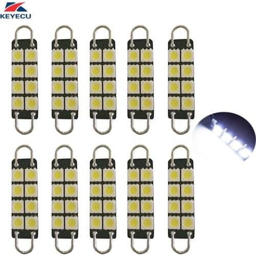 KEYECU 10Pieces 12V White 6000K 44MM 8SMD 5050 Festoon Dome Map Interior LED Light Bulbs Lamp For 578 211-2 212-2