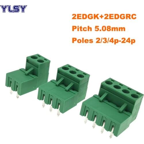 30/50/100Pcs Pitch 5.08mm 2/3/4P Screw Plug-in PCB Terminal Block 2EDGK 2EDGRC Close Right Angle Male/Female Pluggable Connector