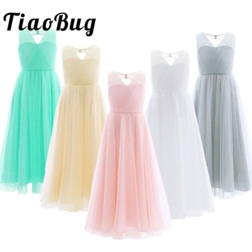 Summer Kids Girls Mesh Cutout Back Flower Girl Dress Princess Pageant Wedding Bridesmaid Birthday Party Dress