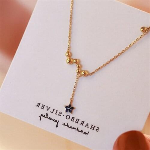 Most sold korean style star black zircon golden sliver color beads pendant necklace women ladies trendy tennis chain rosario