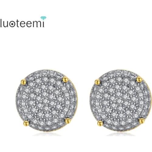 LUOTEEMI Classic Top White/ Black Cubic Zirconia Round Stud Earrings for Women Dating Daliy Three Color Fashion Jewelry Gift