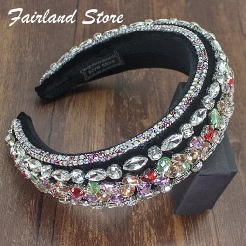Fairland New Colorful Baroque Full Crystal Headband Luxury Shiny Padded Rhinestone Hairhoop Women Sparkly Party Hair Accessories