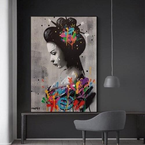 Japanese Woman Canvas Painting Picture Poster Wall Art Print Living Room Modern Art Canvas Painting Cuadros Home Decor Picture