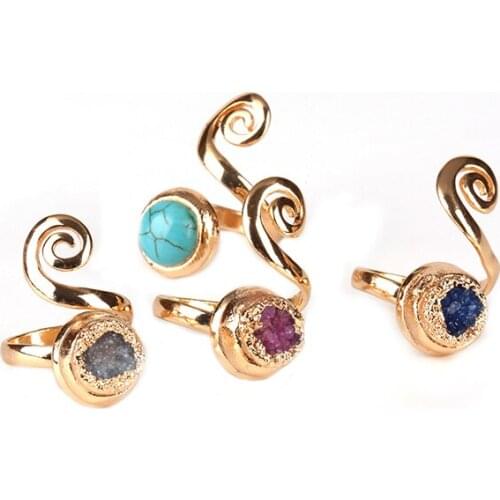 New Open Cuff Rings for Women Natural Druzy Stone Paved Four Styles Female Statement Jewelry Party Gift Rings