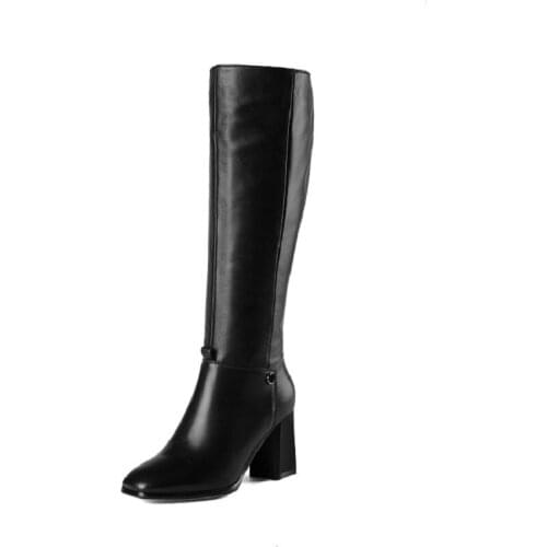 Original Intention New Fashion Women Knee High Boots Square Toe Square Heels Boots Black Yellow Shoes Woman Plus US Size 3-10.5