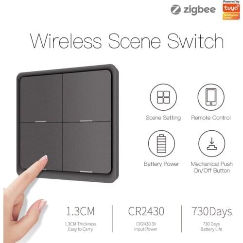Tuya ZigBee 4 Gang Wireless 12 Scene smart Switch Smart Life App Push Button Controller Smart Home Remote Control Gateway needed