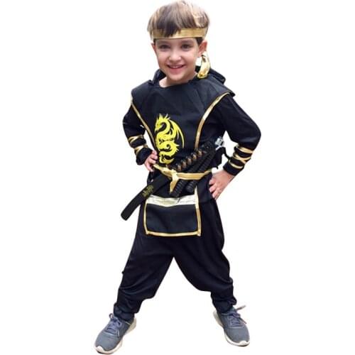 Snailify Anime Japanese Ninja Cosplay Boys Halloween Costume For Kids Samurai Black Dragon Warrior Children Party Clothes katana