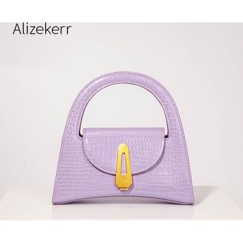 Half Round Lock Crocodile Pattern Handbag 2021 New Designer Chain PU Crossbody Bag Female Fashion Day Clutches Purse Top Quality