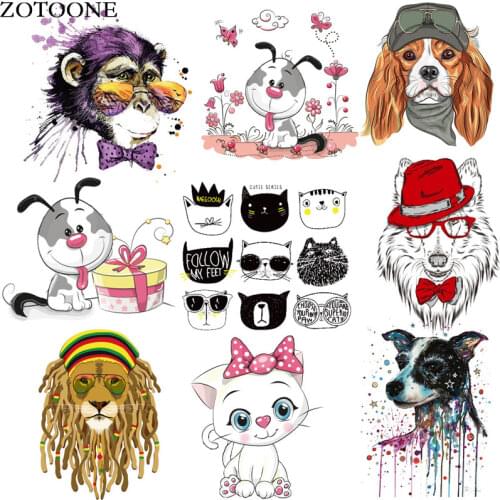 Cartoon Animal Patch Iron on Transfer Watercolor monkey Cat Patches for Clothing DIY T-shirt Applique Heat Transfer Viny D