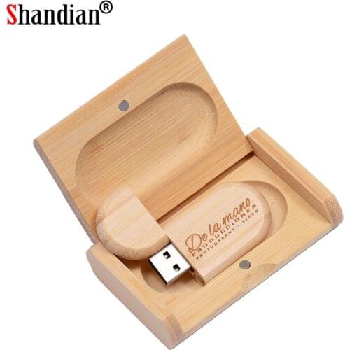 SHANDIAN 1 PCS free custom logo Wooden usb + Box pen drive 8GB 16gb 32gb usb Flash Drive Memory Stick LOGO customer wedding Gift