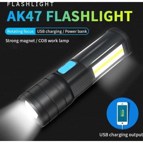 XML T6 COB AK47 Zoomable Multifunction Flashlight Built In 5200mAh Battery Waterproof Portable Torch USB Rechargeable Light