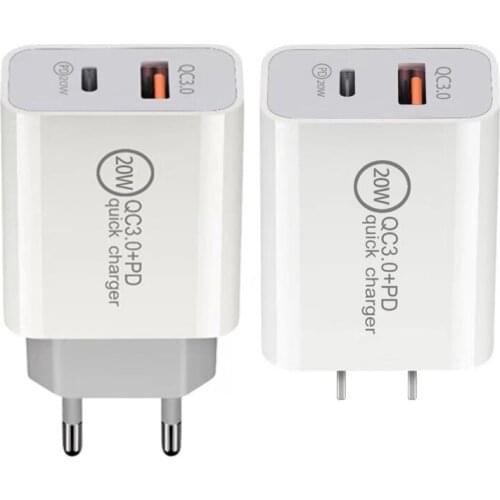 USB Charger Quick Charge QC3.0 PD Charger 20W QC4.0 QC3.0 USB Type C Fast Charger for 11Pro X Xs 8 Xiaomi Phone EU US Plug
