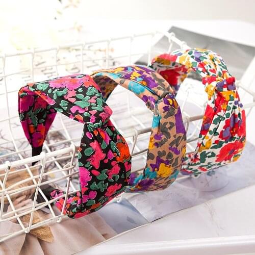 Flower Print Knotted Headbands Bezel Turban Elastic Cross Bow Hairbands for Women Hair Hoop Bands Girls Hair Accessories Jewelry