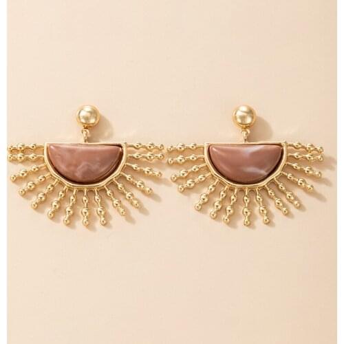 New Simple Gold Sun Fan Shaped Drop Earrings for Women Bohemian Acrylic Beads Statement Earring Cocktail Party Jewelry Gift