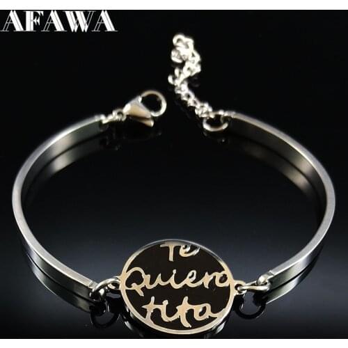 2021 Te Quiero Tita Stainless Steel Bracelets Women Silver Color Cuff Bracelets Jewelry bracelet acier inoxydable femme B18335