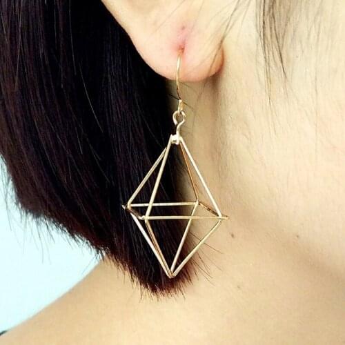 Hollow Triangle Dangle Drop Earrings Geometry Pyramid Shape Dangle Earring For Women Lantern Alloy Big Earring Jewelry Gifts