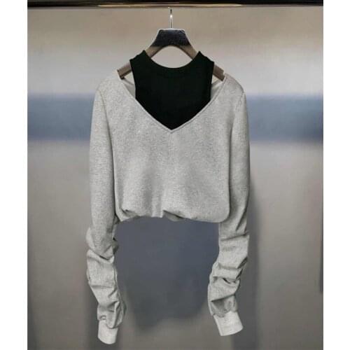 Womens Fashion Patchwork Pullover American Luxury Brand Letter Top Pullover