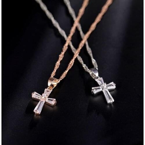 ZOVOLI Crystal Cross Pendant Necklace Women Statement Rose Gold Chains Cubic Zirconia Pendant Chokers Necklaces Bijoux Jewlery