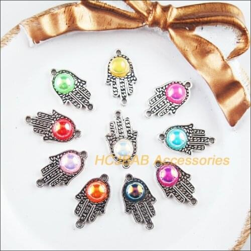 30 New Palm Charms Tibetan Silver Tone Retro Mixed Acrylic Connectors 10.5x18mm