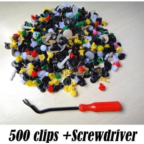 500Pcs Mixed Push Pin Mixed Door Trim Panel Clip Fastener Bumper Rivet Retainer W/Screwdriver For BMW Buick Ford