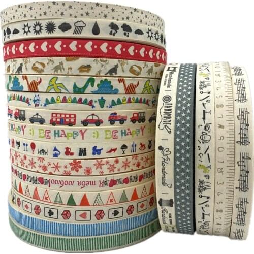 5yards/Lot 15mm Cotton Ribbon Handmade Design Printed Ribbon For Apparel Sewing Fabric DIY Wedding Christmas Decoration