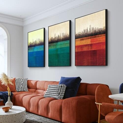 Abstract Red Green Blue City Canvas Painting Landscape Poster and Prints Wall Art Pictures for Living Room Hotel Home Decor