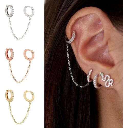 Aide 925 Sterling Silver Double Circle Stud Earrings With Chain Tassel For Women Lover Engagement Jewelry Hiphop Pendientes Gift