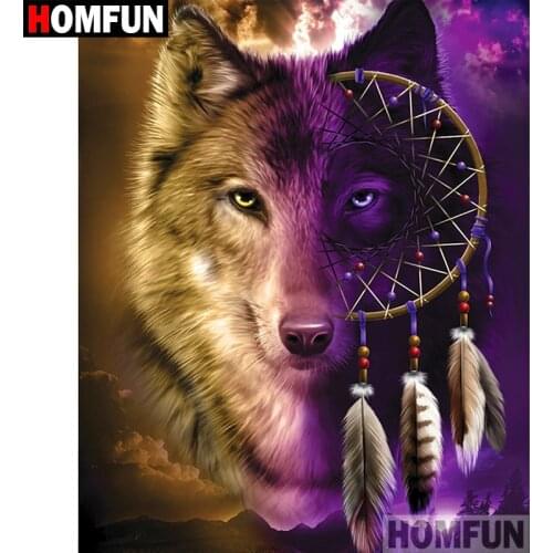 HOMFUN 5D DIY Diamond Painting Full Square/Round Drill "Wolf feather" Embroidery Cross Stitch gift Home Decor Gift A09002