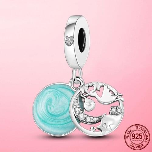 Hot Sale 925 Sterling Silver Stork & Twinkling Stars Dangle Charm fit Original Pandora Charm Bracelet S925 Silver Jewelry Gift