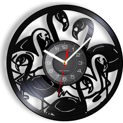 Tropical Flamingo Quartz Exclusive Wall Clock Animals Laser Etched Decor Clock Watch Minimalist Modern Vinyl Record Wall Clock