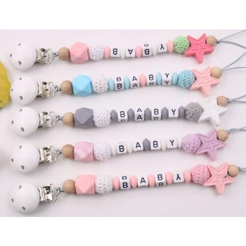 Baby Safe Teething Chain Silicone Pacifier Clips Dummy Clip Soother Holder Nipples Crochet Beads Personalized Baby Shower Gift