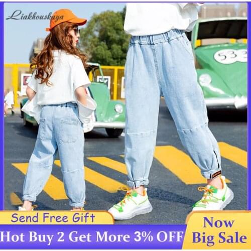 3-14 Y Girls Jeans Girls Spring Alphabet Printing Casual Jeans Girls Boutique Elastic Waist Jeans Fashion Slim Fit Pencil Pants