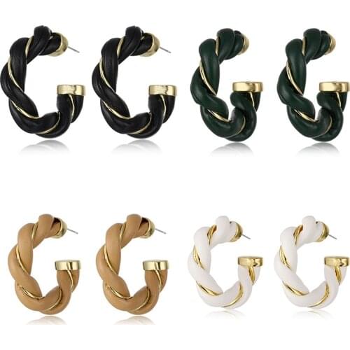 European and American new jewelry with retro leather twist woven metal earrings C-shaped earrings for women gifts wholesale