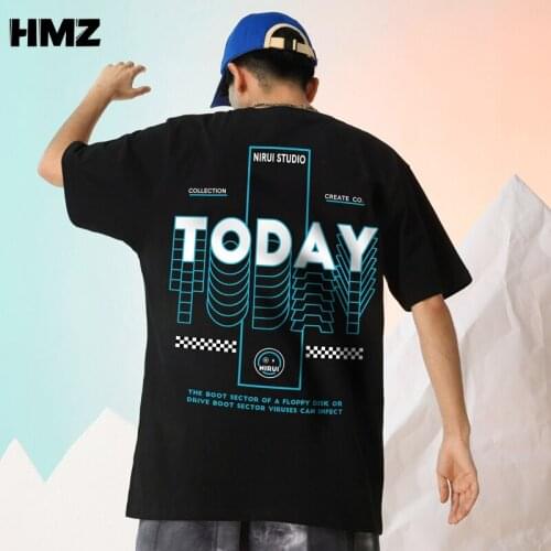 HMZ Summer Tshirt Casual Letter Print O-Neck Tees Creativity Loose T-Shirts men Short Sleeve Oversize top Hip Hop Streetwear Men
