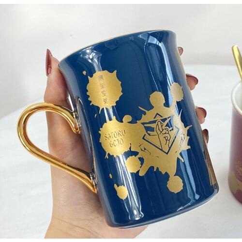 Anime Gojo Satoru Yuji Itadori Jujutsu Kaisen Ceramic Mug Cup Gold Stamping Coffee Water Cup Men Women Fashion Birthday Gift