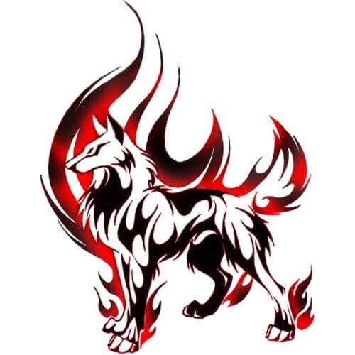 LLY-1401 Personality Car Sticker Flame Wolf Modeling Decal PVC Auto Motorcycle Sunscreen Waterproof Creativity Decals Decor