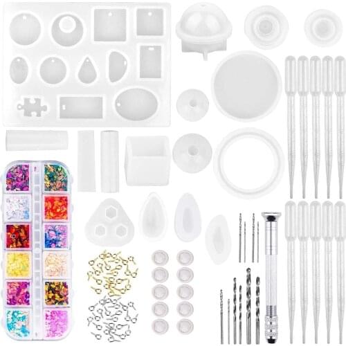 Small Pendant Crystal Epoxy Silicone Mirror Mold Handmade Diy Resin Necklace Earring Mold Jewelry Accessory Set