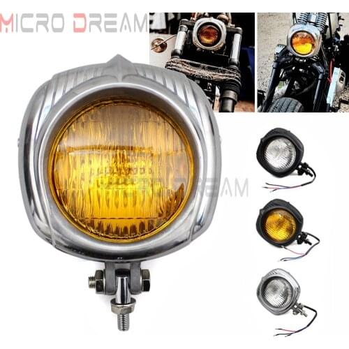 Motorcycle Sealed Beam Electroline Vintage Retro Square Headlight Yellow Lens Chopper Bobber for Harley Triumph BSA XS650 Custom
