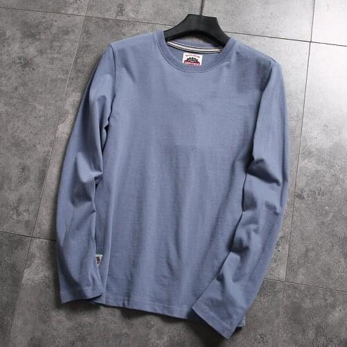 Autumn men fashion basic design round neck knitted cotton t-shirt male trendy color thermal sportswear