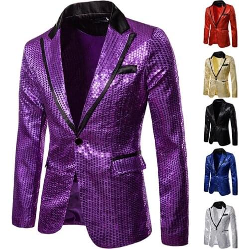 2020 Latest Purple Mens Blazer Slim Fit Party Prom Jacket for Men Fashion Shiny Mens Coat Latest Designs Skinny Stage Clothing