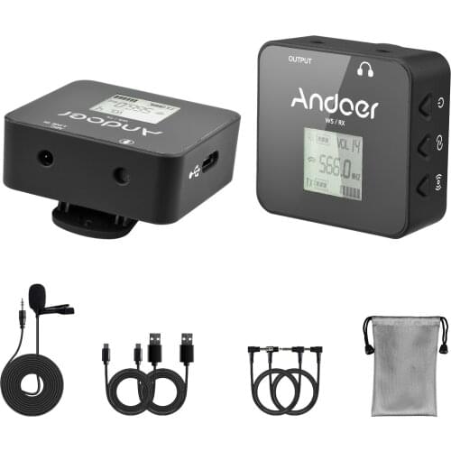 Andoer HS-60 UHF Wireless Microphone System(Transmitter & Receiver) with Condenser Lapel Mic 57 Channels 30-80M Effective Range