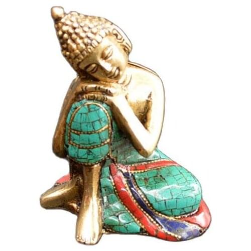 Nepal old bronze Turquoise inlaid stone Buddha statue of Sakyamuni copper Buddha