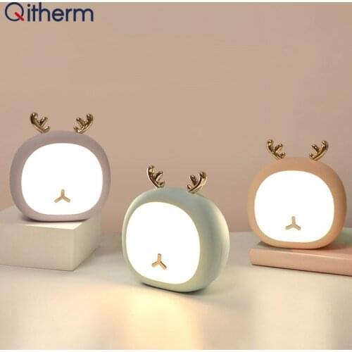 Cute Pet Night Light Deer Bunny Nursey Light For Kid Baby Stepless Touch USB Rechargeable Table Lamp Home Decoration