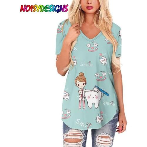 NOISYDESIGNS Cartoon Nurses and Teeth Printed Female Shirt Summer Short Sleeve Tops Tee Harajuku Womens T-shirt Vetement Femme