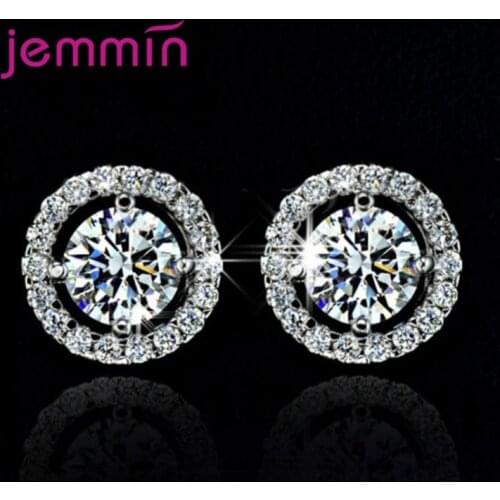 New Arrivals Genuine 925 Sterling Silver Stud Earrings For Women Round Shape Sparkling Crystal Stud Earrings Jewelry Accessory