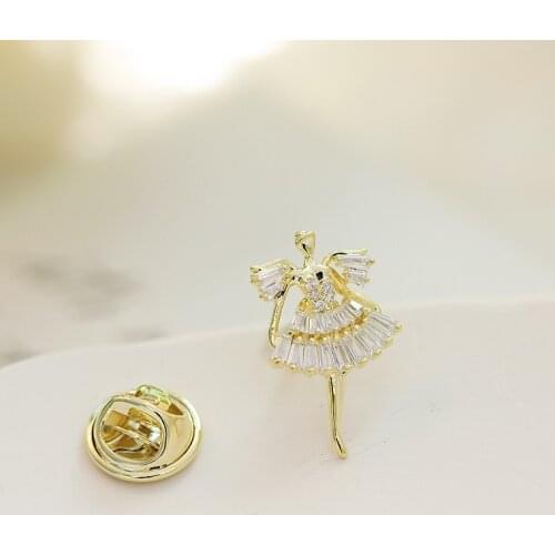 OKILY Lovely Dacing Girl Pin Lapel Women Fashion Gold Color Angel Collar Small Anti-glare Brooch Costume Jewelry Decoration Pin