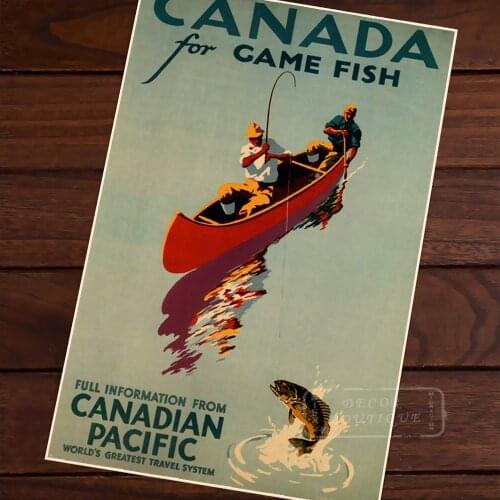 Canada For Game Fish Poster With Text Vintage Poster Decor Online Pictures DIY Wall Sticker Home Bar Posters Decor Gift