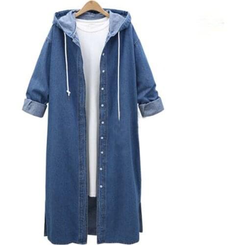Zoulv Casual Loose Coats Winter Autumn Vintage Hooded Outwear Plus Size L-5XL Women Hoodies Long Sleeve Denim Blue Jackets